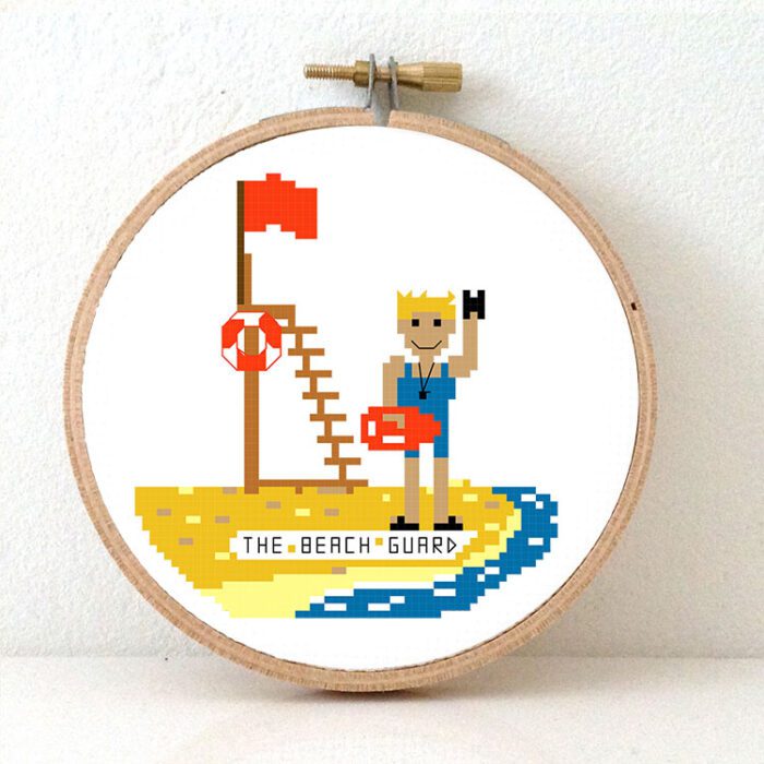 stitchajob - beach guard cross stitch pattern- male