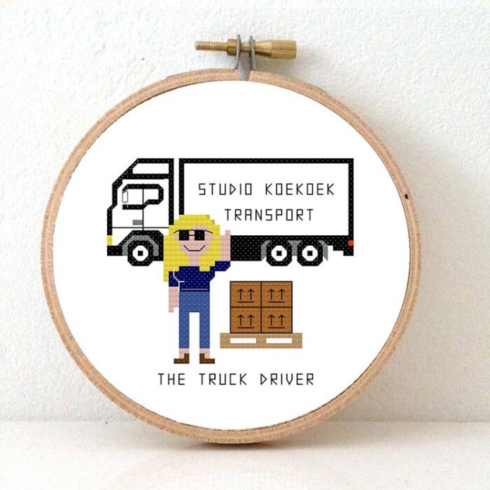 stitchajob - diy gift for female truck driver - cross stitch pattern
