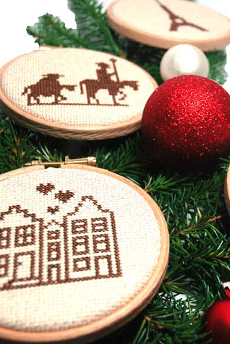 Christmas ornament travel cross stitch party