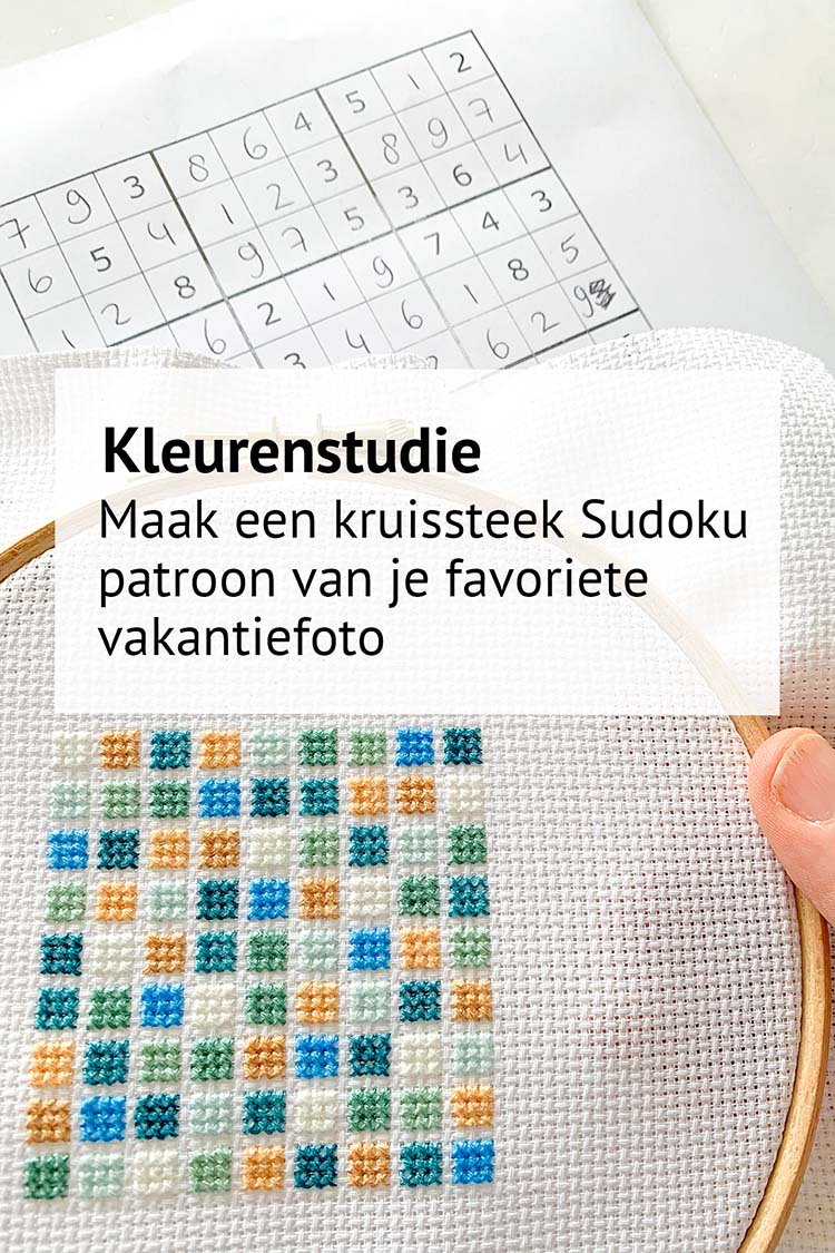 kleurstudie in kruissteek met een sudoku patroon