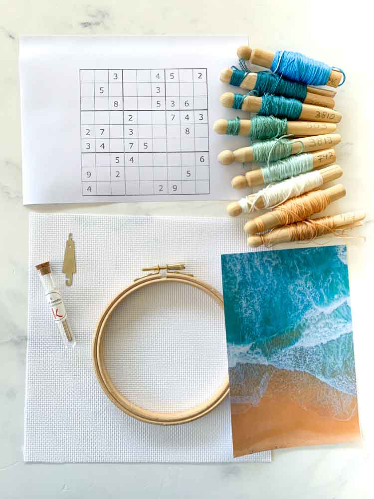 color study in cross stitch sudoku style