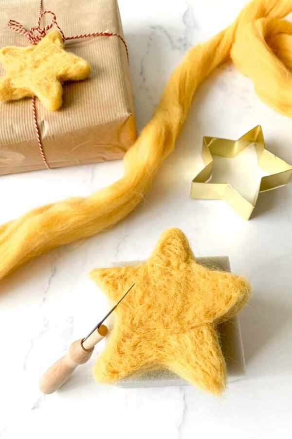 How to needle felt a star from wool roving with a cookie cutter ...