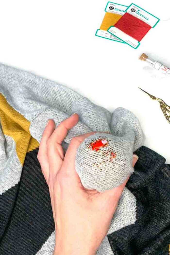 how to use a darning mushroom step 1