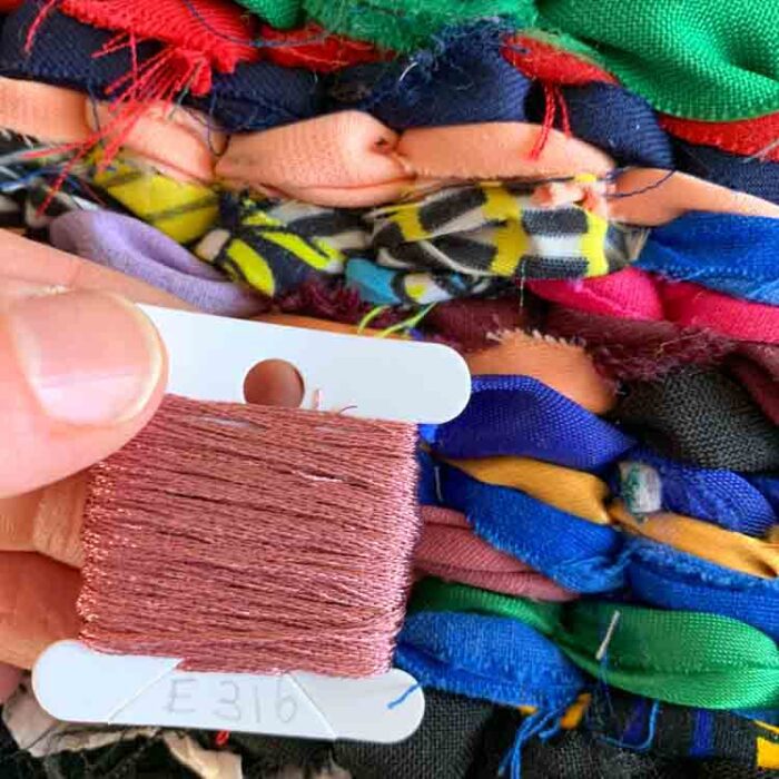 One of a Kind. Textile wall art from Malawi matched with 20 colors DMC floss, hoop and eco canvas. s1895 - Image 6