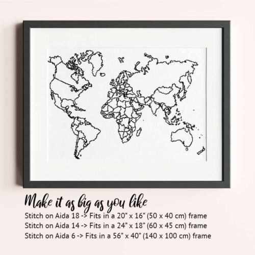XL World map cross stitch pattern | Studio Koekoek